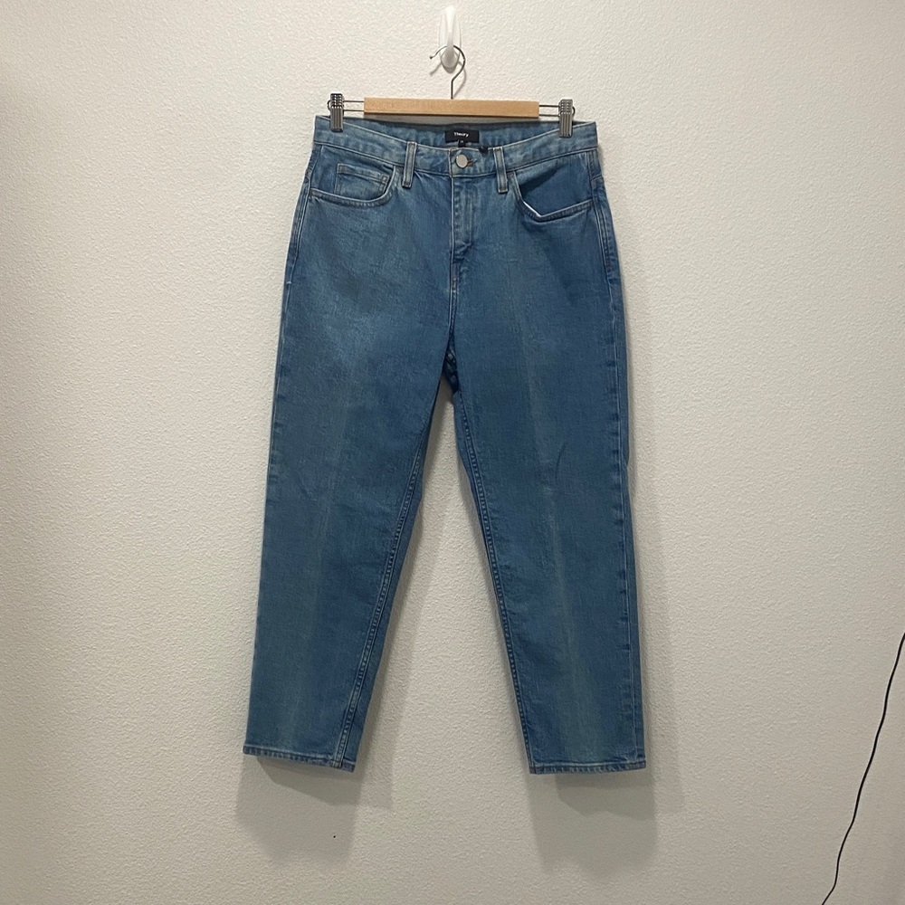 Theory High-Rise Straight Leg Jeans in Medium Blue